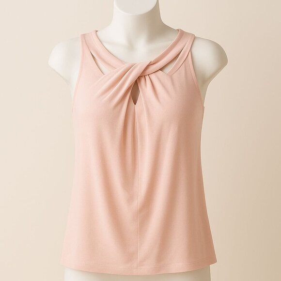 Nine West ✦ Twist-Front Blouse ✦ Light Pink Sleeveless Rayon Blend Pullover S - Picture 1 of 13